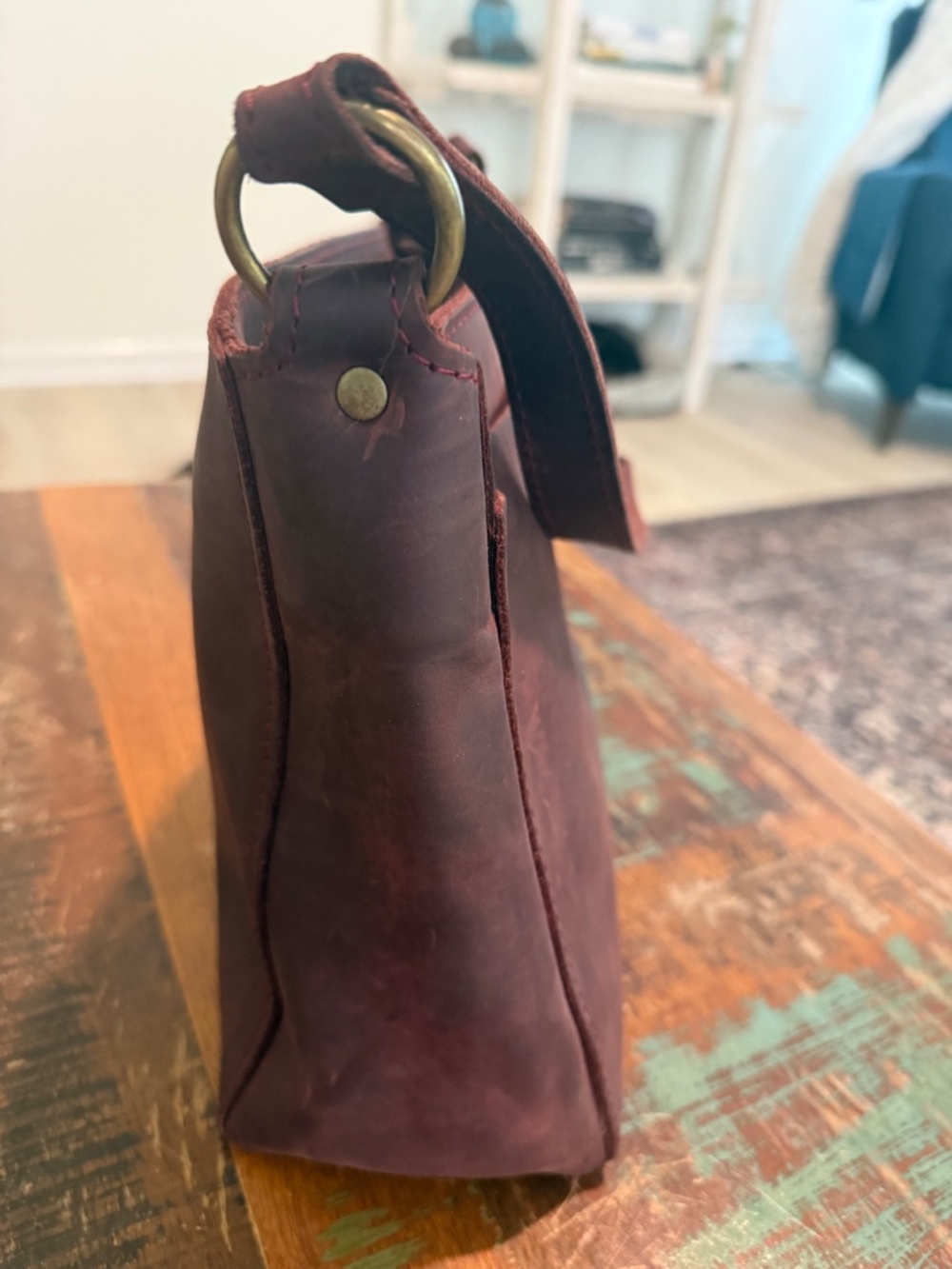 Dark merlot leather bag from Portland leather co. - Picture 4 of 8